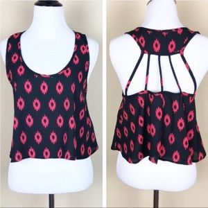 Poetry Red & Black Strappy Back Sleeveless Crop Top - Size Small
